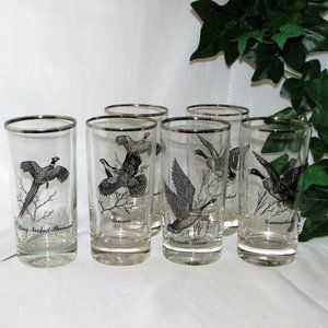 Federal Glass Sportsman 6 Vintage Water or Highball Glasses Game Birds MCM